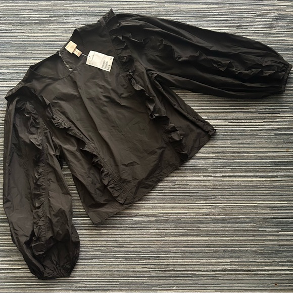 🆕 H&M Women’s Black Flounced Taffeta Blouse Ruffle Long Sleeve Size US 8 - Picture 4 of 7